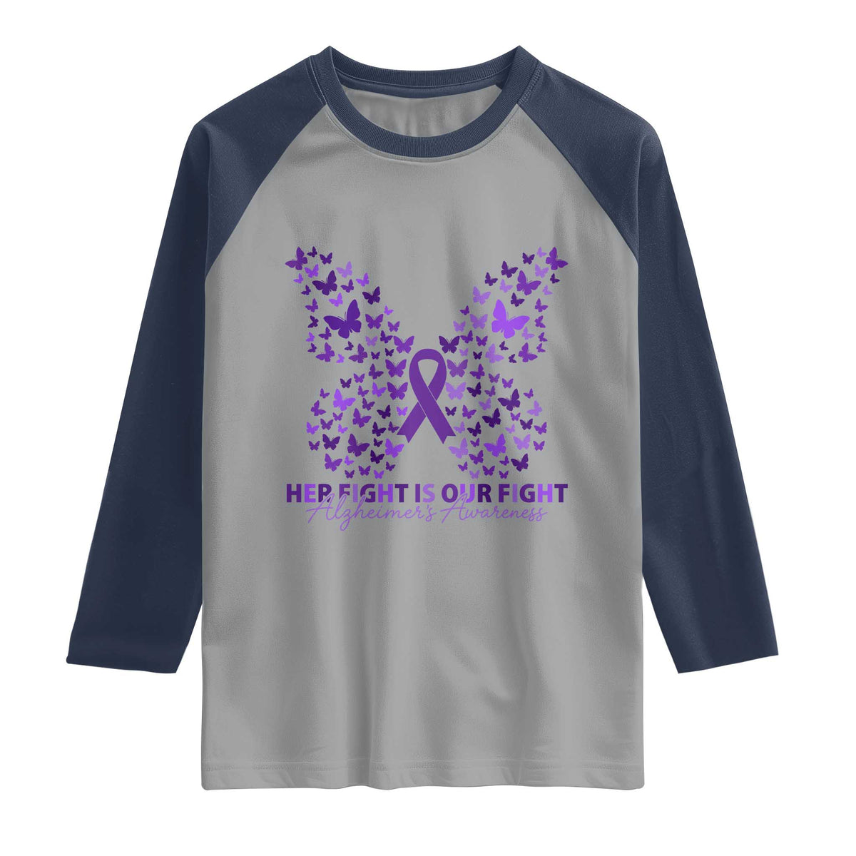 Alzheimers Awareness Butterfly Support Gift Raglan Shirt Her Fight Our Fight