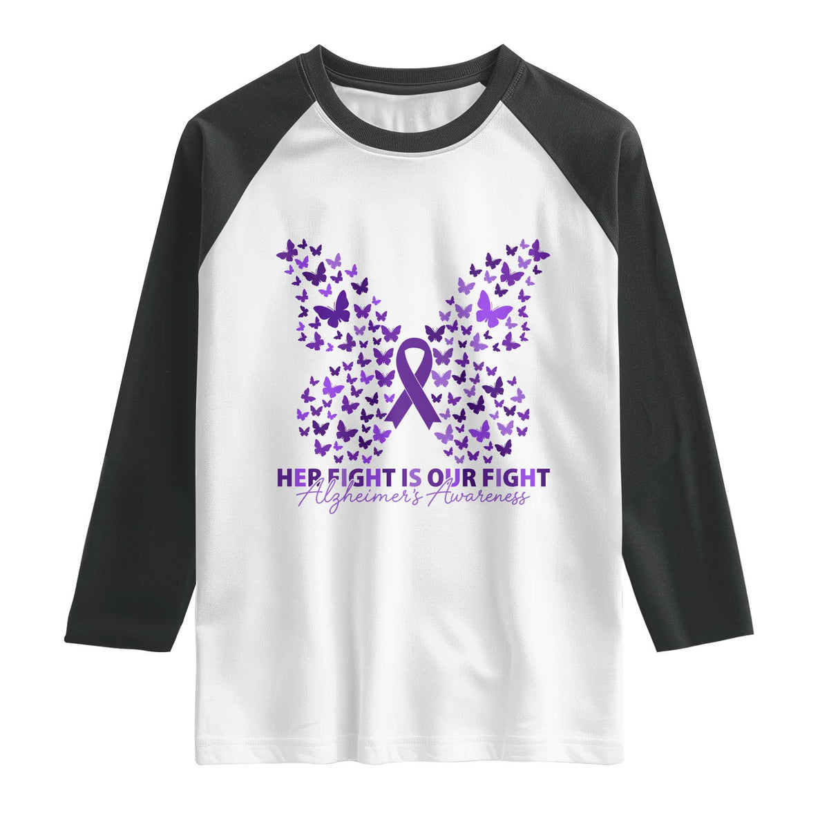 Alzheimers Awareness Butterfly Support Gift Raglan Shirt Her Fight Our Fight