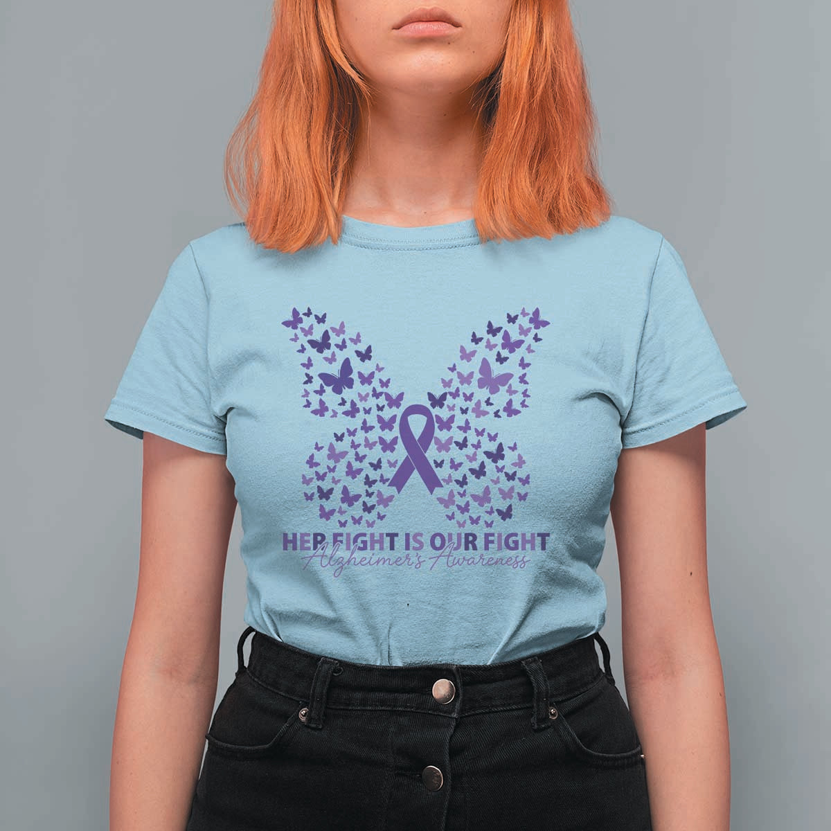 Alzheimers Awareness Butterfly Support Gift T Shirt For Women Her Fight Our Fight