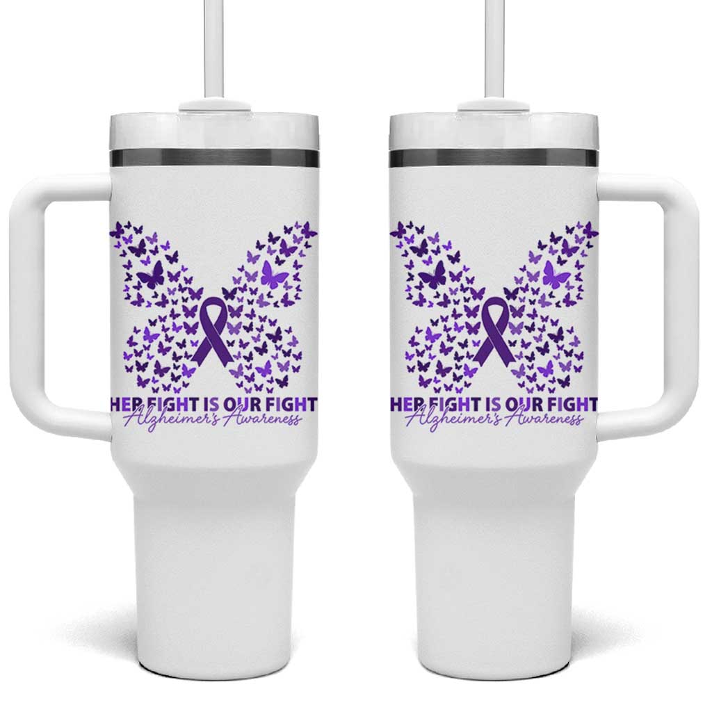 Alzheimers Awareness Butterfly Support Gift Tumbler With Handle Her Fight Our Fight