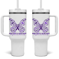 Alzheimers Awareness Butterfly Support Gift Tumbler With Handle Her Fight Our Fight