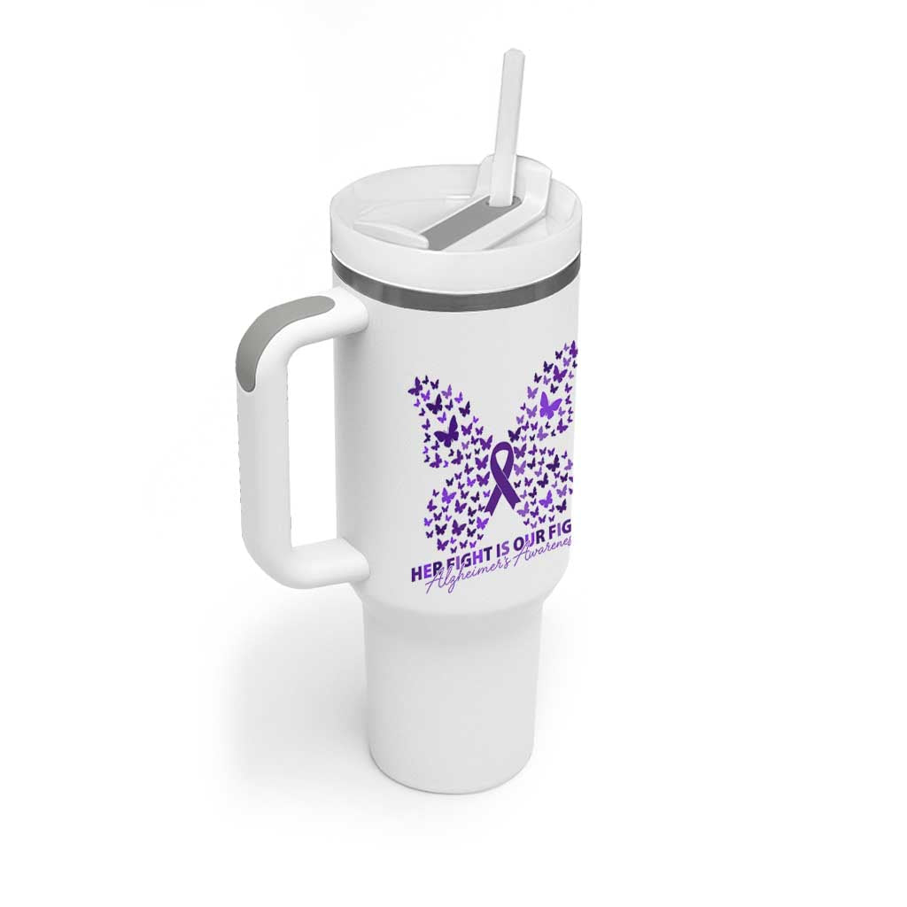 Alzheimers Awareness Butterfly Support Gift Tumbler With Handle Her Fight Our Fight