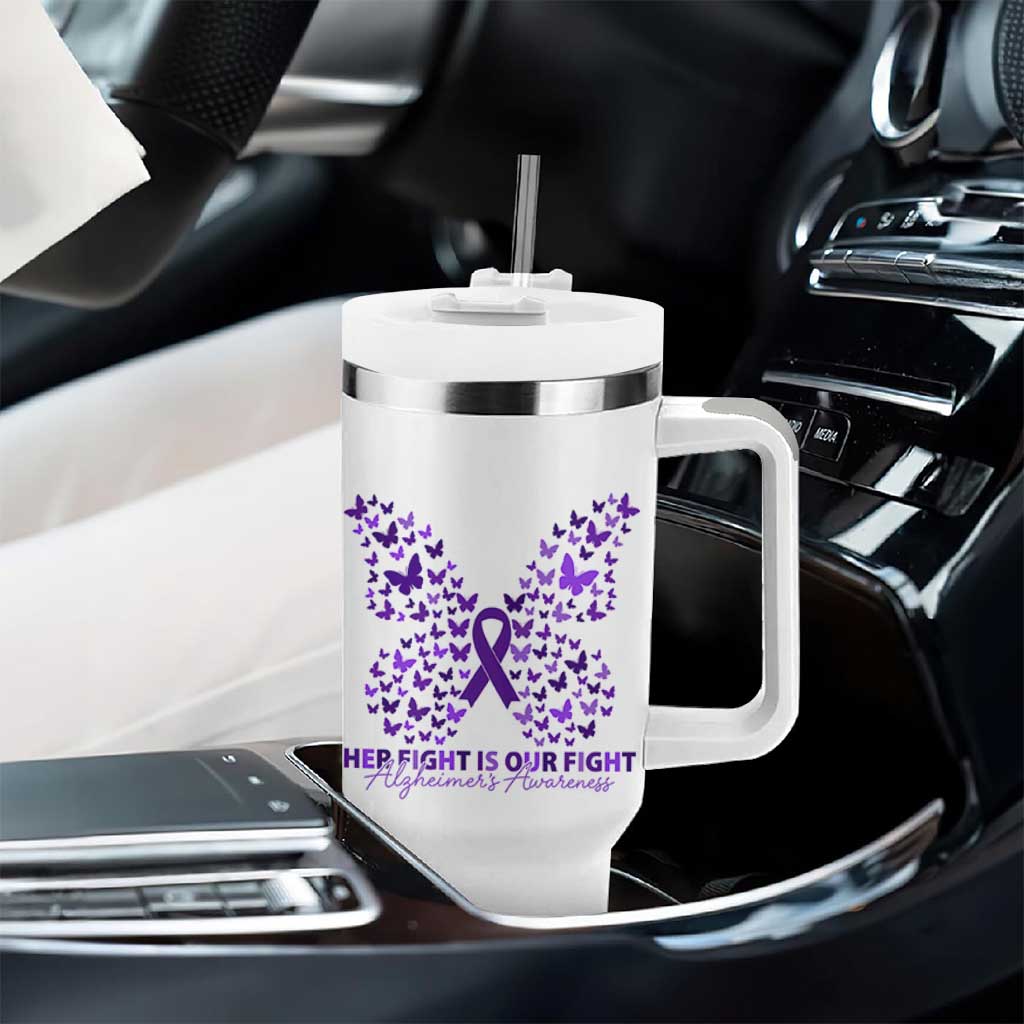 Alzheimers Awareness Butterfly Support Gift Tumbler With Handle Her Fight Our Fight
