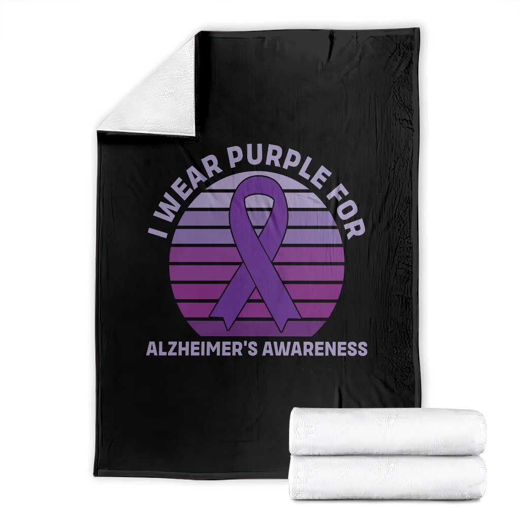 I Wear Purple For Alzheimers Throw Blanket Vintage Sunset Purple Ribbon Graphic