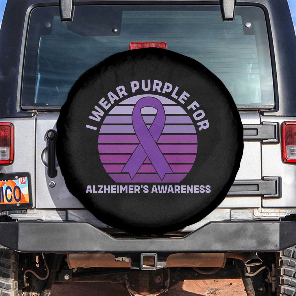 I Wear Purple For Alzheimers Spare Tire Cover Vintage Sunset Purple Ribbon Graphic