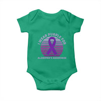 I Wear Purple For Alzheimers Baby Onesie Vintage Sunset Purple Ribbon Graphic