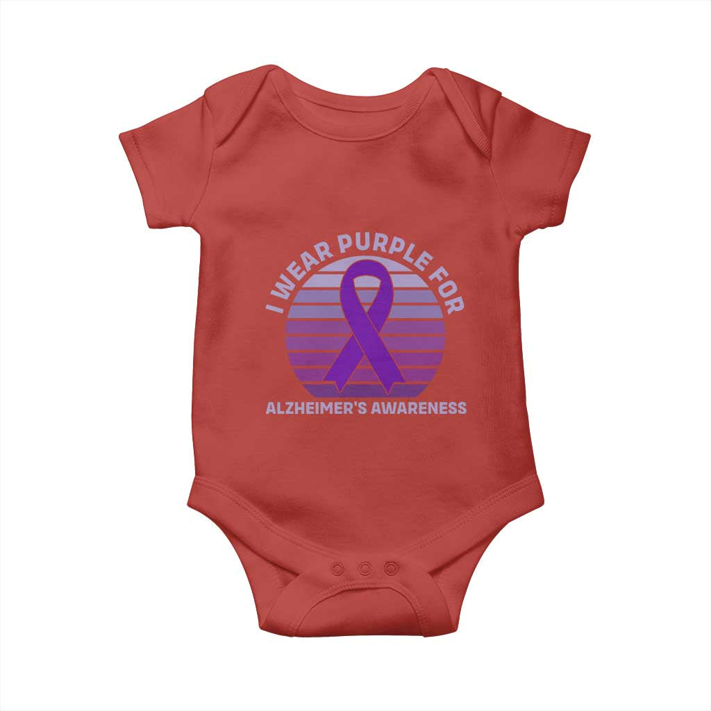 I Wear Purple For Alzheimers Baby Onesie Vintage Sunset Purple Ribbon Graphic