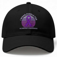 I Wear Purple For Alzheimers Baseball Cap Vintage Sunset Purple Ribbon Graphic