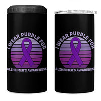 I Wear Purple For Alzheimers 4 in 1 Can Cooler Tumbler Vintage Sunset Purple Ribbon Graphic
