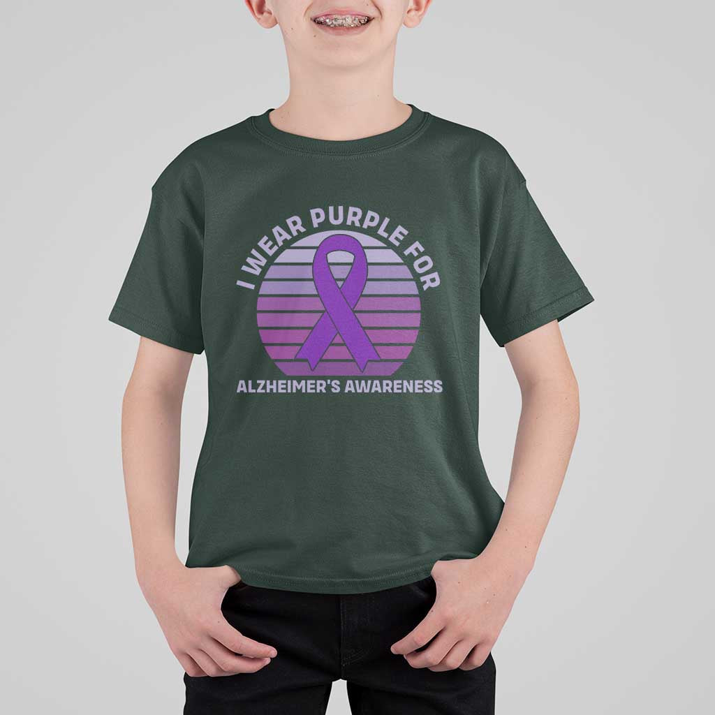 I Wear Purple For Alzheimers T Shirt For Kid Vintage Sunset Purple Ribbon Graphic