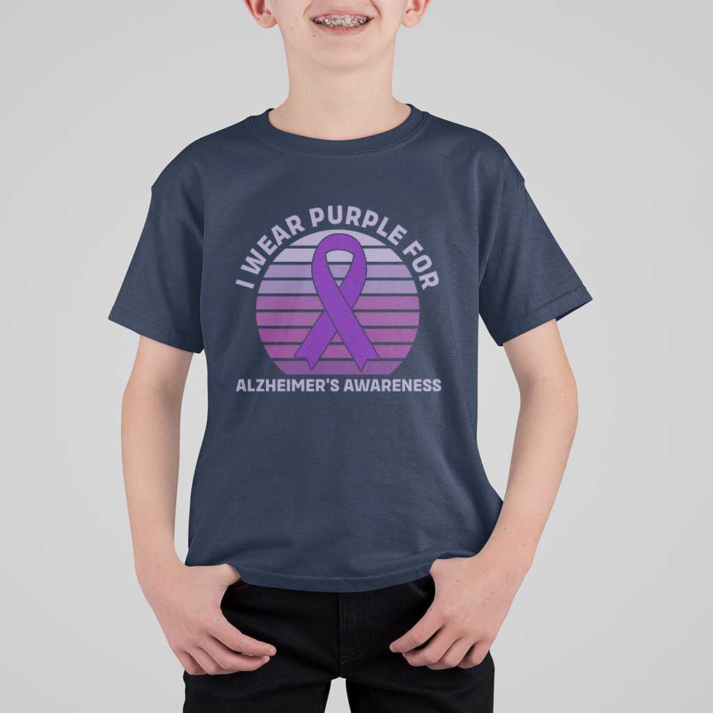I Wear Purple For Alzheimers T Shirt For Kid Vintage Sunset Purple Ribbon Graphic