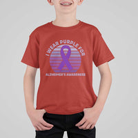 I Wear Purple For Alzheimers T Shirt For Kid Vintage Sunset Purple Ribbon Graphic