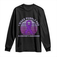 I Wear Purple For Alzheimers Long Sleeve Shirt Vintage Sunset Purple Ribbon Graphic