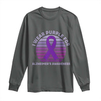 I Wear Purple For Alzheimers Long Sleeve Shirt Vintage Sunset Purple Ribbon Graphic