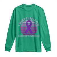 I Wear Purple For Alzheimers Long Sleeve Shirt Vintage Sunset Purple Ribbon Graphic