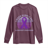 I Wear Purple For Alzheimers Long Sleeve Shirt Vintage Sunset Purple Ribbon Graphic