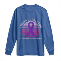 I Wear Purple For Alzheimers Long Sleeve Shirt Vintage Sunset Purple Ribbon Graphic
