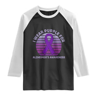 I Wear Purple For Alzheimers Raglan Shirt Vintage Sunset Purple Ribbon Graphic