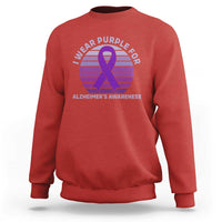 I Wear Purple For Alzheimers Sweatshirt Vintage Sunset Purple Ribbon Graphic