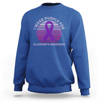 I Wear Purple For Alzheimers Sweatshirt Vintage Sunset Purple Ribbon Graphic