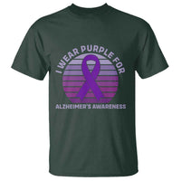 I Wear Purple For Alzheimers T Shirt Vintage Sunset Purple Ribbon Graphic
