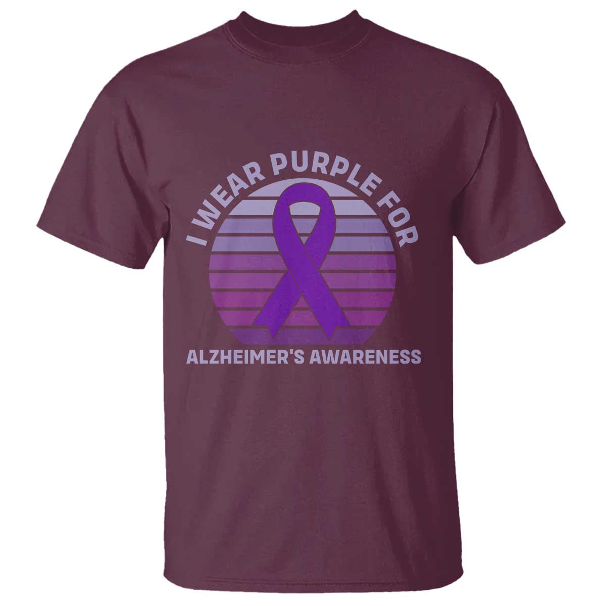 I Wear Purple For Alzheimers T Shirt Vintage Sunset Purple Ribbon Graphic