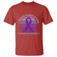 I Wear Purple For Alzheimers T Shirt Vintage Sunset Purple Ribbon Graphic