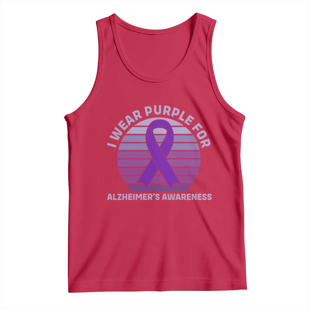 I Wear Purple For Alzheimers Tank Top Vintage Sunset Purple Ribbon Graphic