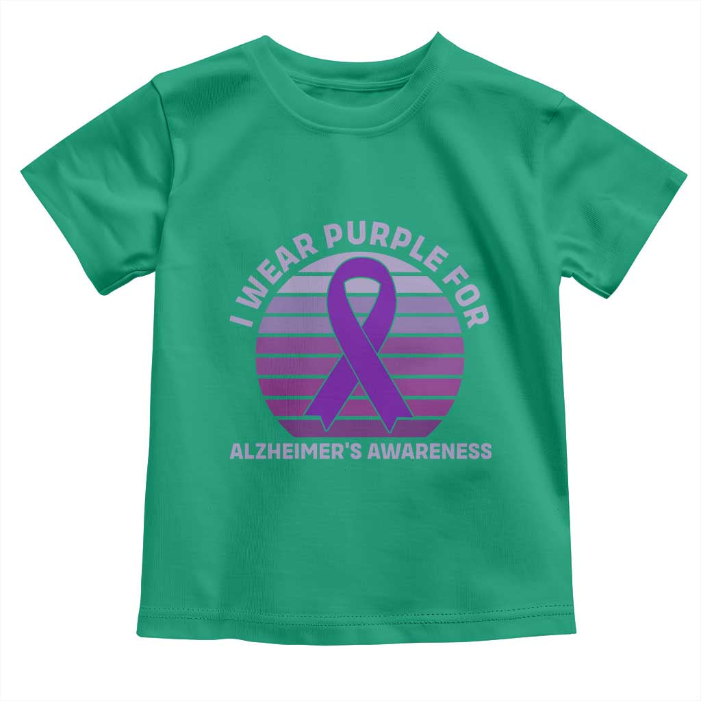 I Wear Purple For Alzheimers Toddler T Shirt Vintage Sunset Purple Ribbon Graphic
