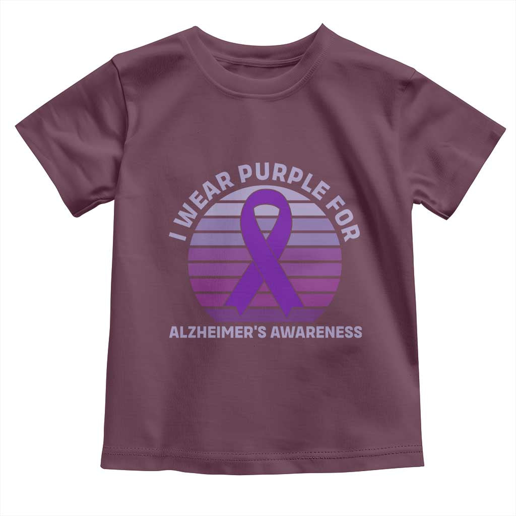 I Wear Purple For Alzheimers Toddler T Shirt Vintage Sunset Purple Ribbon Graphic