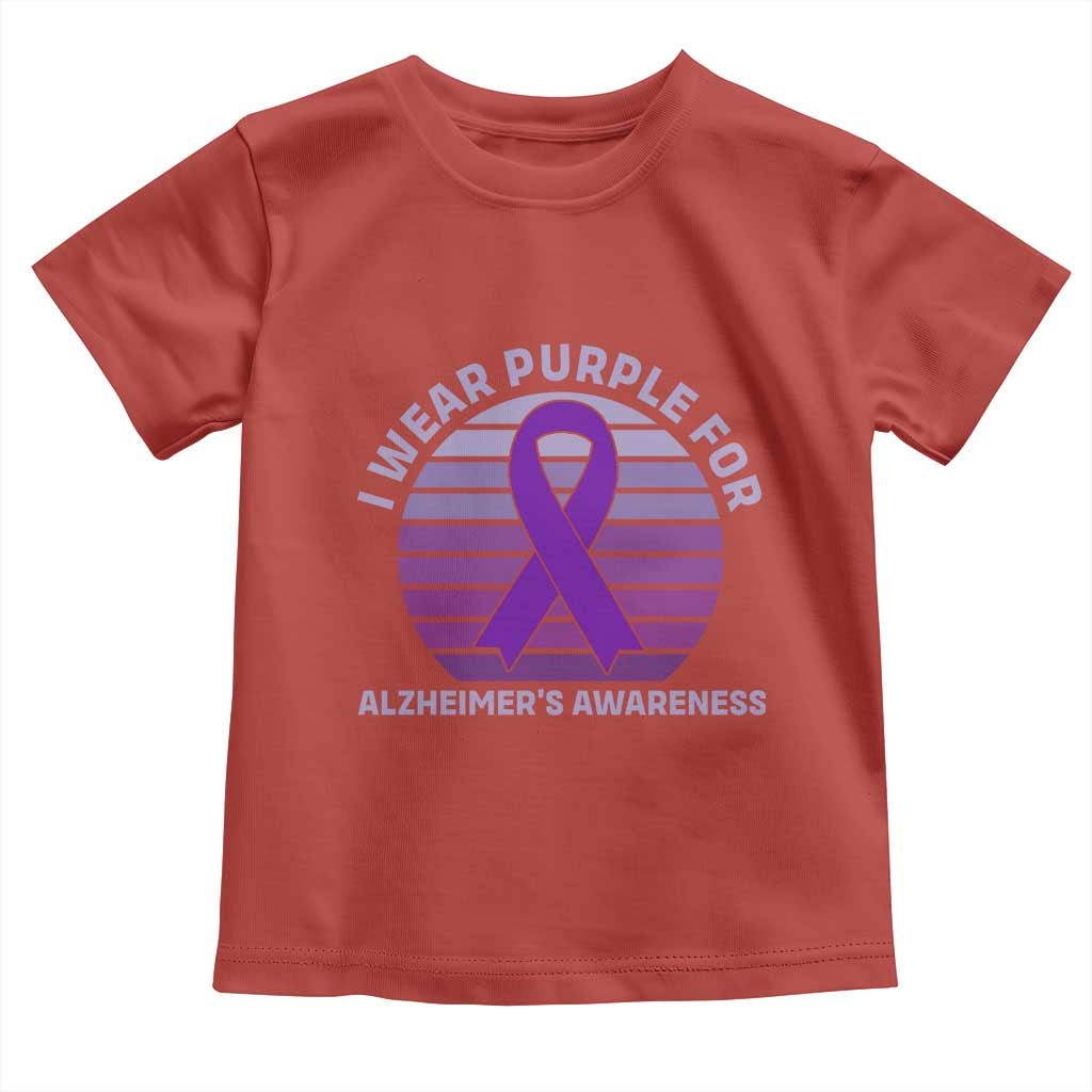 I Wear Purple For Alzheimers Toddler T Shirt Vintage Sunset Purple Ribbon Graphic