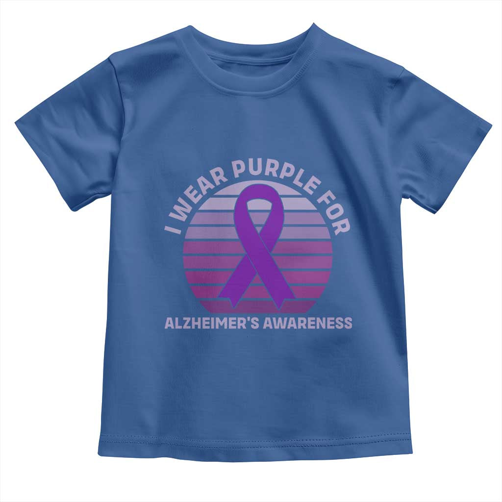 I Wear Purple For Alzheimers Toddler T Shirt Vintage Sunset Purple Ribbon Graphic