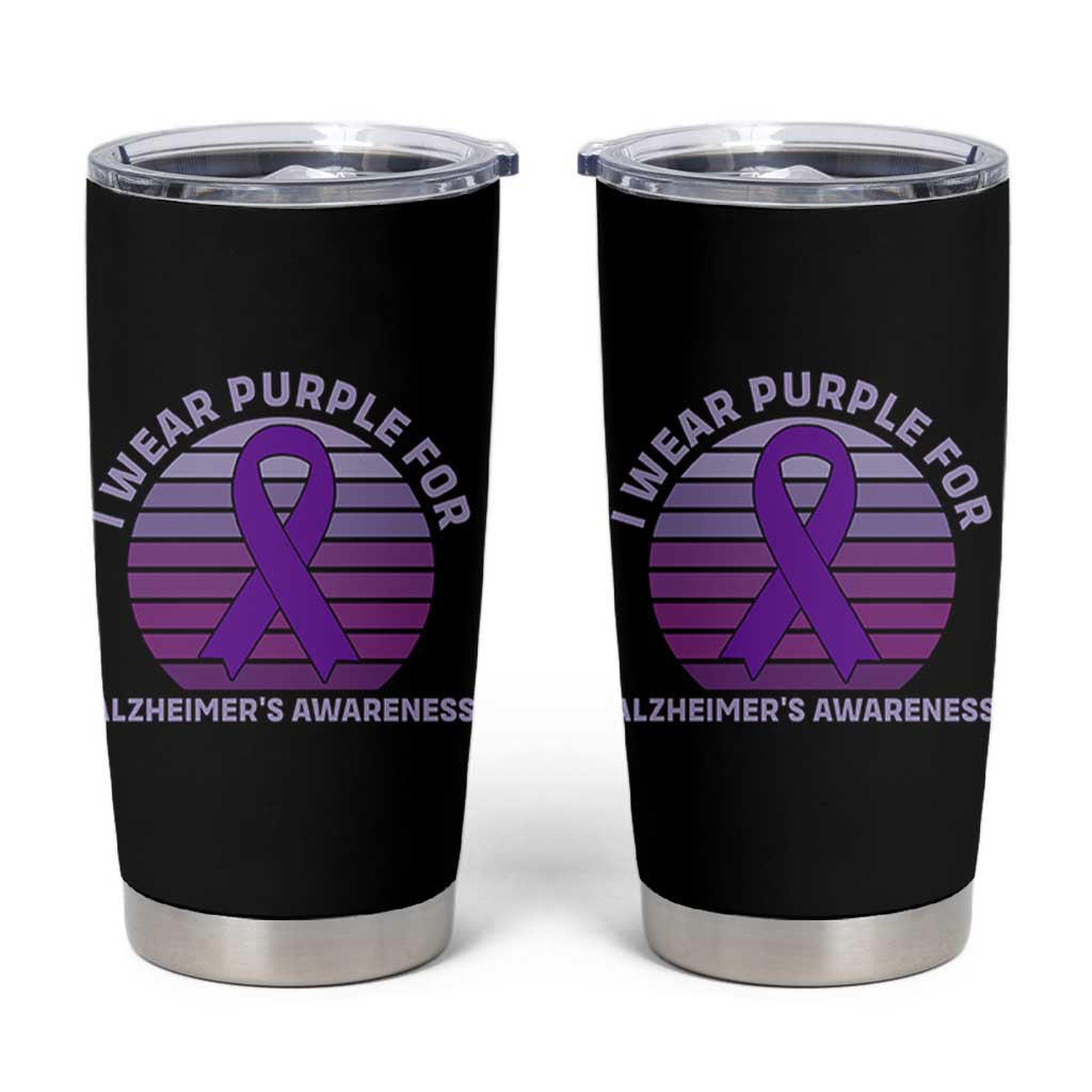 I Wear Purple For Alzheimers Tumbler Cup Vintage Sunset Purple Ribbon Graphic