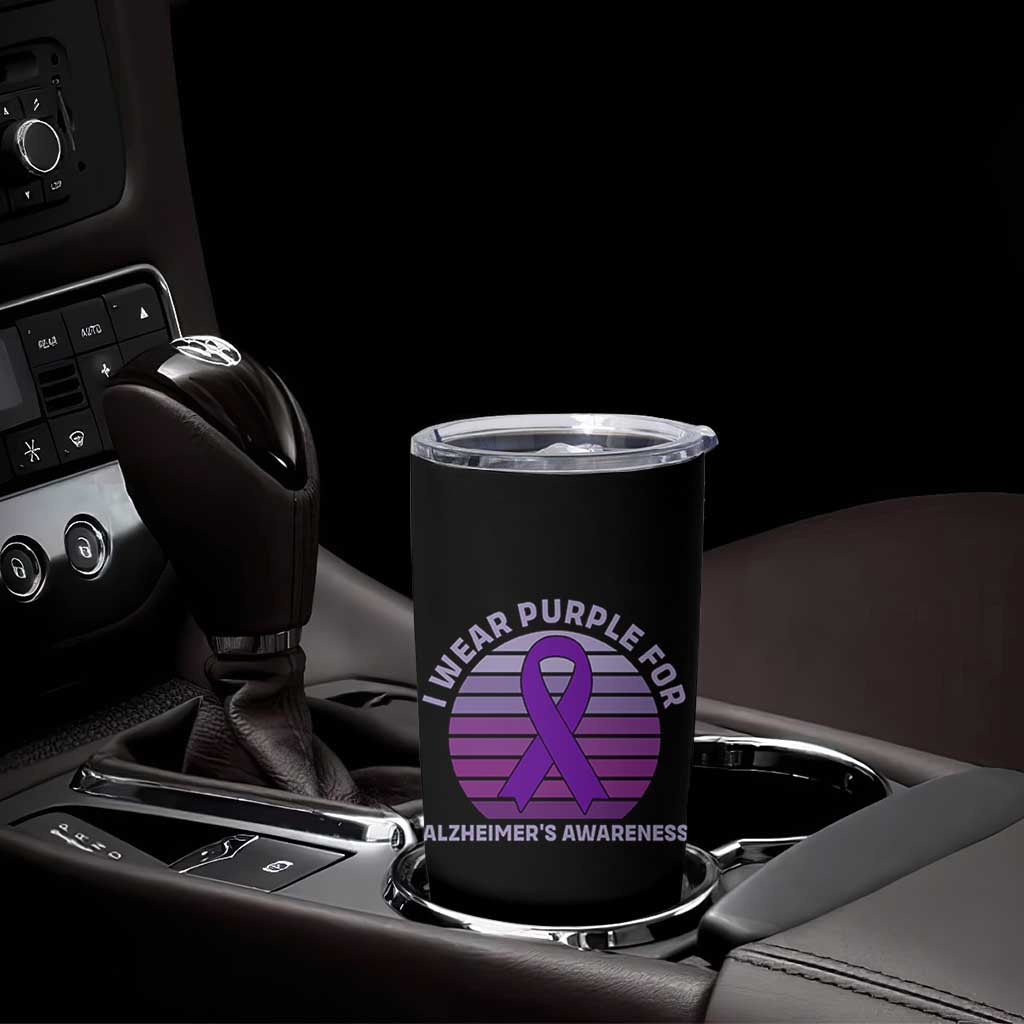 I Wear Purple For Alzheimers Tumbler Cup Vintage Sunset Purple Ribbon Graphic