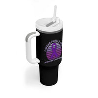 I Wear Purple For Alzheimers Tumbler With Handle Vintage Sunset Purple Ribbon Graphic