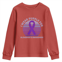 I Wear Purple For Alzheimers Youth Sweatshirt Vintage Sunset Purple Ribbon Graphic
