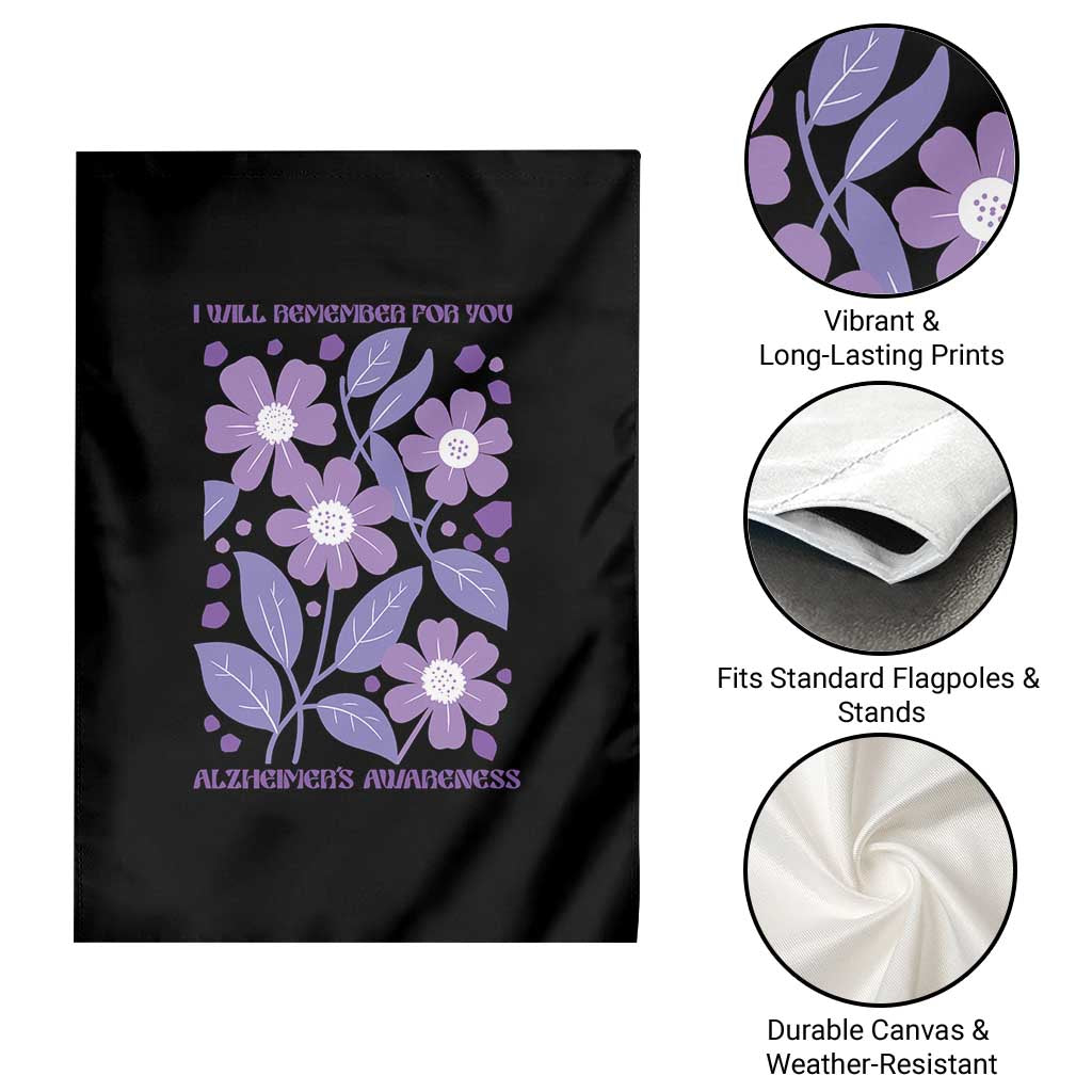 Alzheimers Purple Floral Retro Graphic Garden Flag I Will Remember For You