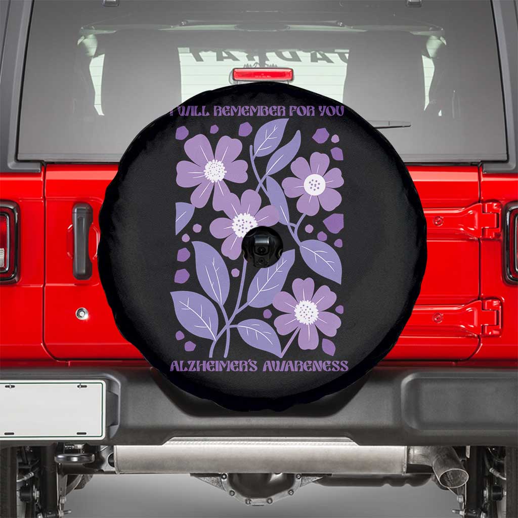 Alzheimers Purple Floral Retro Graphic Spare Tire Cover I Will Remember For You