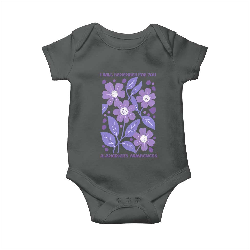 Alzheimers Purple Floral Retro Graphic Baby Onesie I Will Remember For You