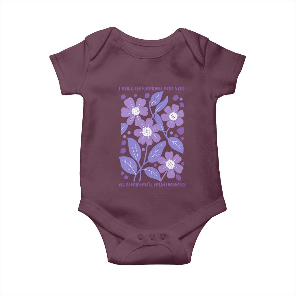 Alzheimers Purple Floral Retro Graphic Baby Onesie I Will Remember For You