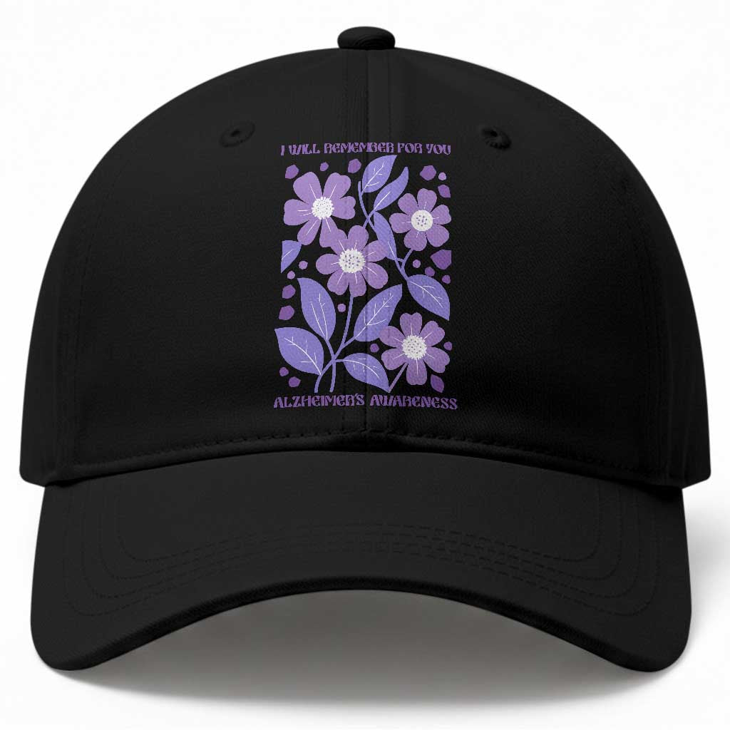 Alzheimers Purple Floral Retro Graphic Baseball Cap I Will Remember For You