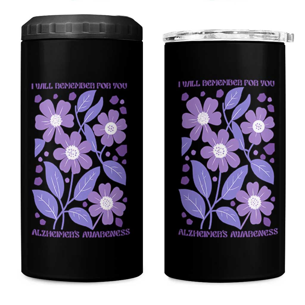 Alzheimers Purple Floral Retro Graphic 4 in 1 Can Cooler Tumbler I Will Remember For You