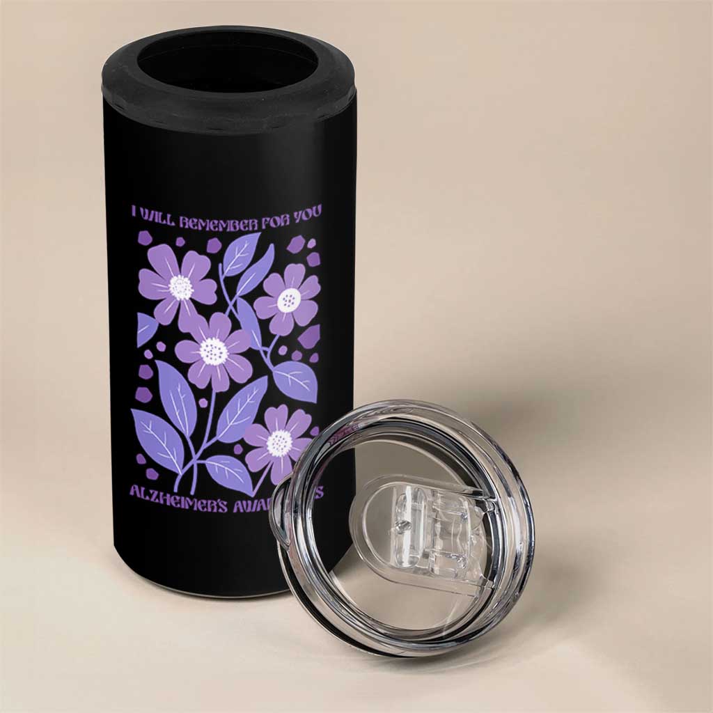 Alzheimers Purple Floral Retro Graphic 4 in 1 Can Cooler Tumbler I Will Remember For You