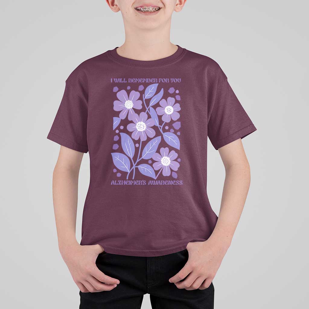 Alzheimers Purple Floral Retro Graphic T Shirt For Kid I Will Remember For You