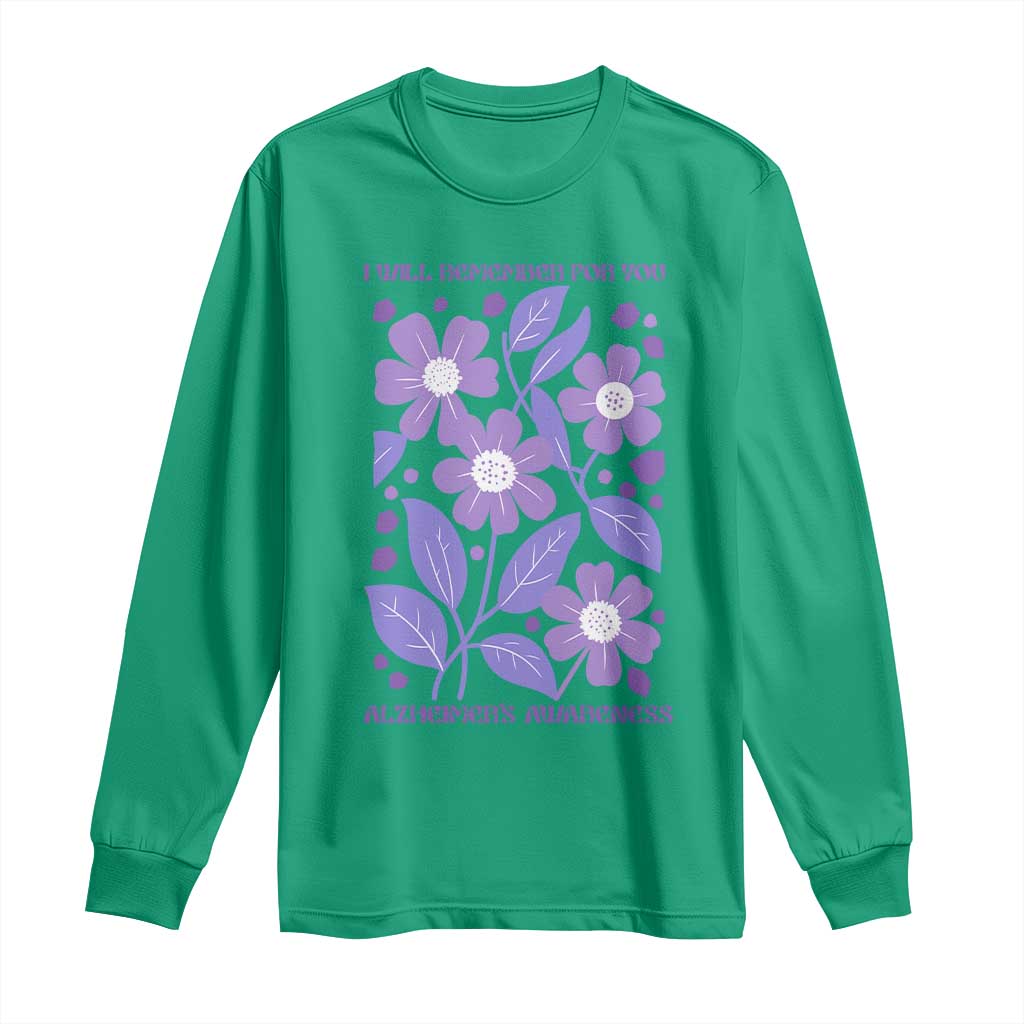 Alzheimers Purple Floral Retro Graphic Long Sleeve Shirt I Will Remember For You