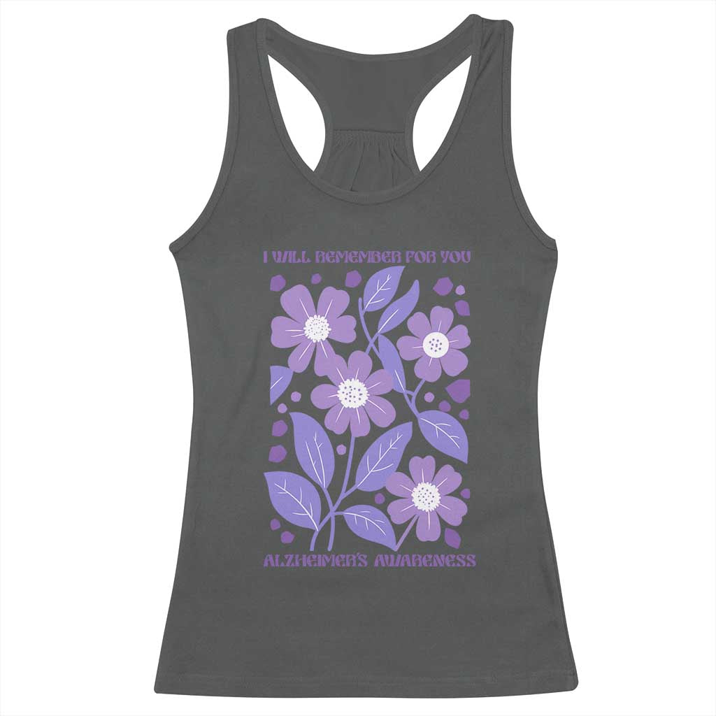Alzheimers Purple Floral Retro Graphic Racerback Tank Top I Will Remember For You