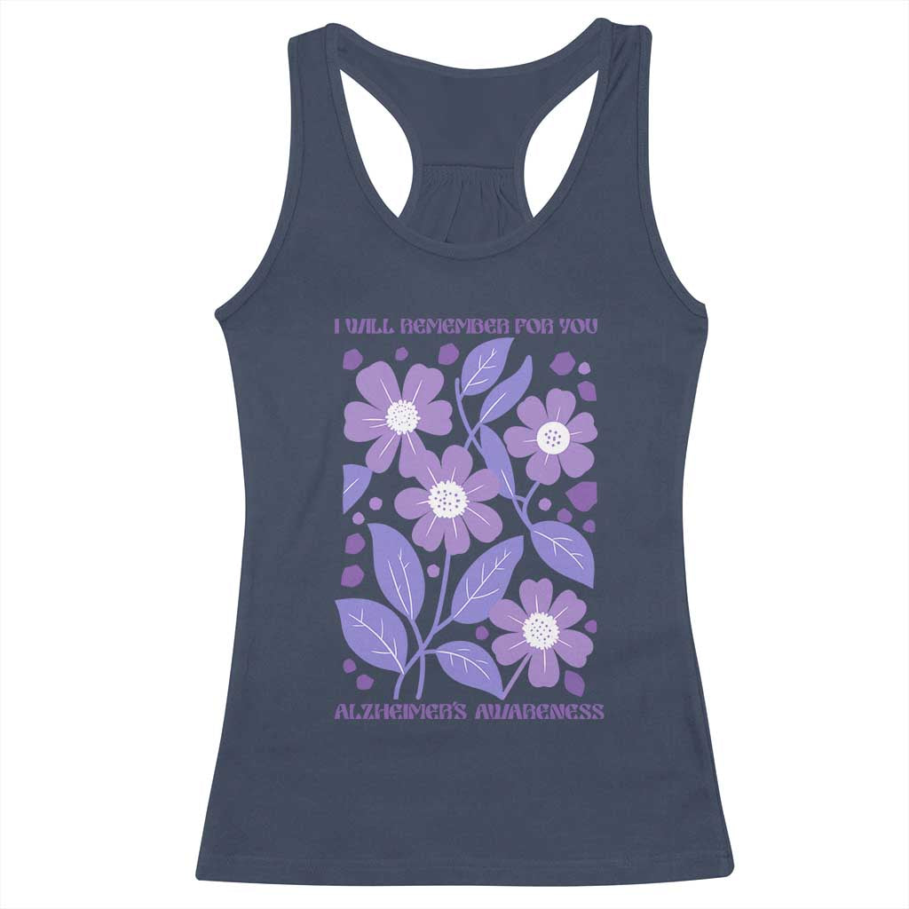 Alzheimers Purple Floral Retro Graphic Racerback Tank Top I Will Remember For You