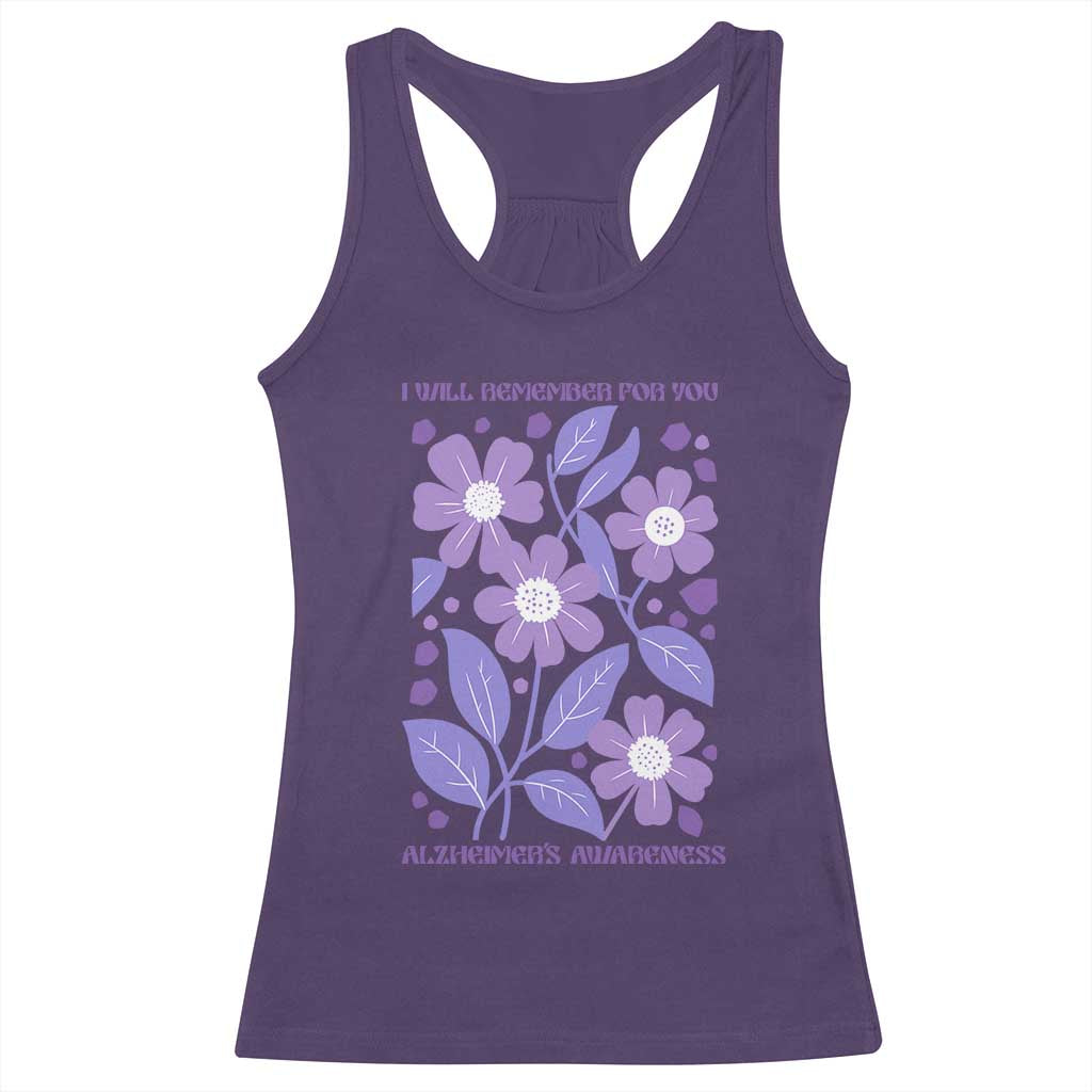 Alzheimers Purple Floral Retro Graphic Racerback Tank Top I Will Remember For You