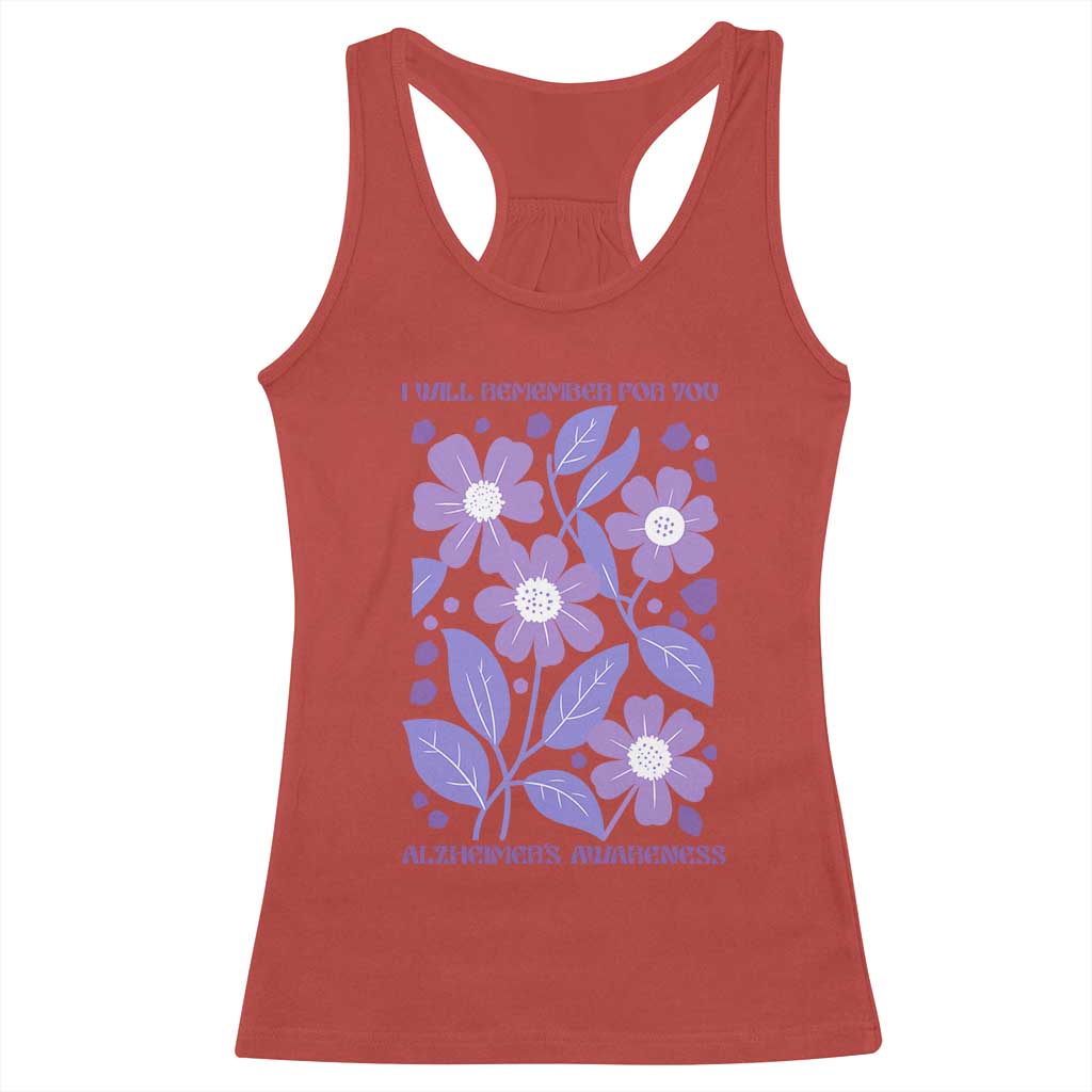 Alzheimers Purple Floral Retro Graphic Racerback Tank Top I Will Remember For You