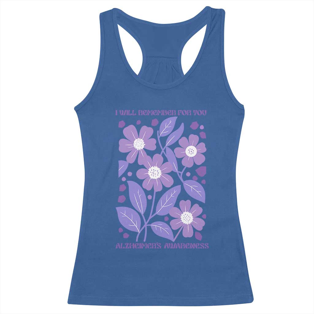 Alzheimers Purple Floral Retro Graphic Racerback Tank Top I Will Remember For You